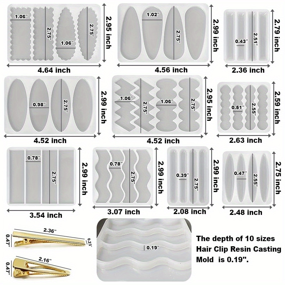 A Set of 10 Deep Hairpin Silic - Silicone Epoxy Resin Molds Set recension och pris