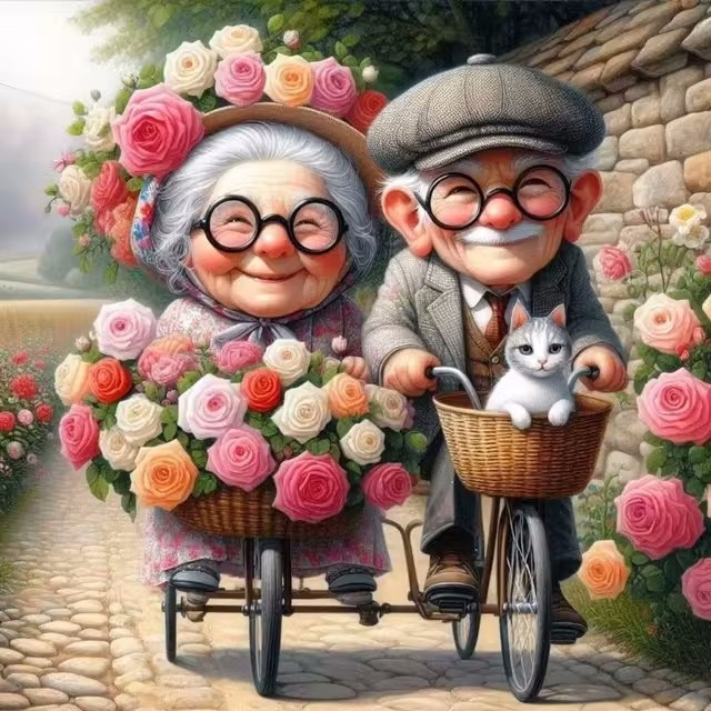 Cartoon Happy Old Couple 5D Fu - 5D Diamond Painting Kit Full Drill recension och pris