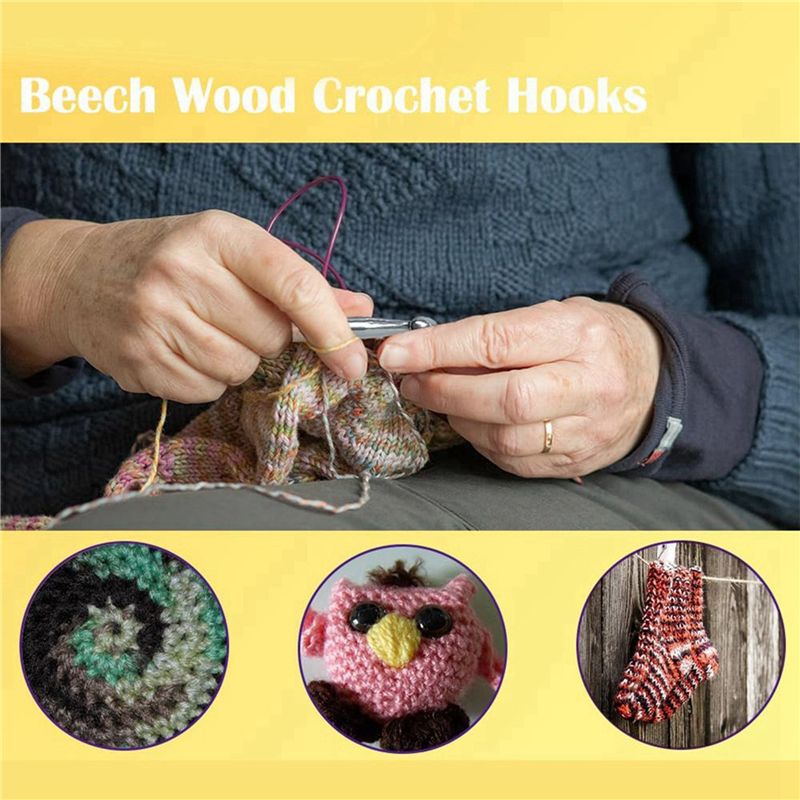 SEWS-80Pcs Wood Crochet Hooks  - Wooden Crochet Hooks Ergonomic Handle recension och pris